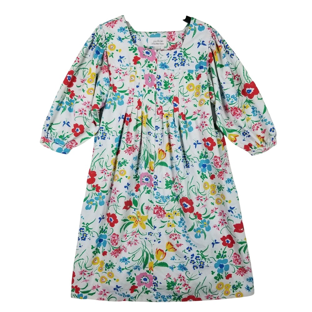David Brown Saks Fifth Avenue Kaftan Women Medium White Floral Vintage Pleated